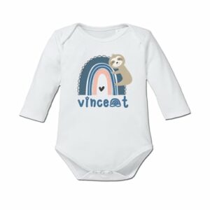 Schnullireich Baby Body (Langarm) mit Namen Blauer Regenbogen Weiß