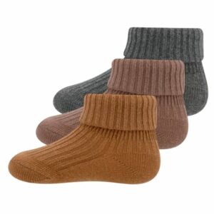 Ewers Babysocken Rippe mit Umschlag 3er Pack anthrazit melange / eichel-toffee