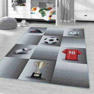 Giancasa Fußballteppich Jungenteppich Kurzflorteppich Kinderzimmer Kinderteppich 2906 grey