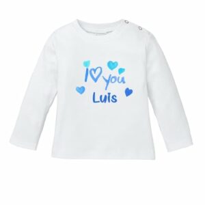 Schnullireich Baby Shirt (Langarm) mit Namen I Love You Weiß