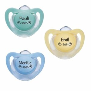 Schnullireich Schnuller mit Namen / Namensschnuller NUK Starlight Love – 2er Set (Junge) Blau