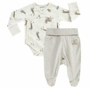 JACKY Wickelbody + Strampelhose BABY ON TOUR beige melange gemustert