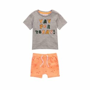 MINOTI Shorts und T-Shirt im Set Grau/Orange