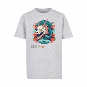 F4NT4STIC T-Shirt Drache mit Blumen heather grey