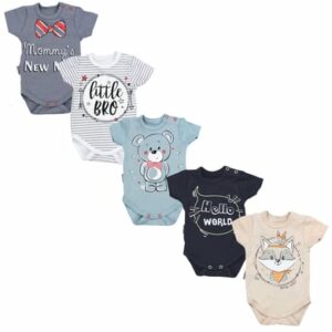 TupTam Baby Kurzarm Body mit Aufdruck Spruch 5er Pack beige/grau