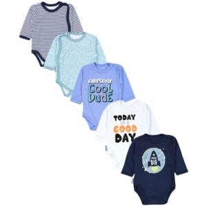 TupTam Baby Langarm Wickelbody im 5er Set blau/weiß