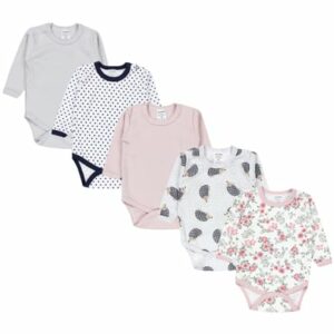 TupTam Mädchen Baby Body Langarm Unifarben 5er Pack grau/weiß