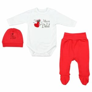 TupTam Baby Bekleidungsset Langarmbody Hose Mütze3 teilig rot/weiß