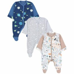 TupTam Baby Jungen Schlafstrampler mit Fuß 3er Pack grau/braun